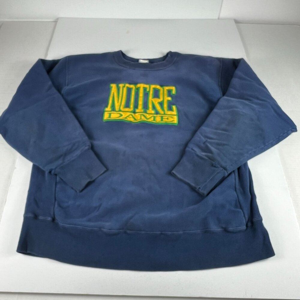 VTG 90s Notre Dame Fightin Irish Sweatshirt Extra Large Blue Thrashed Crewneck